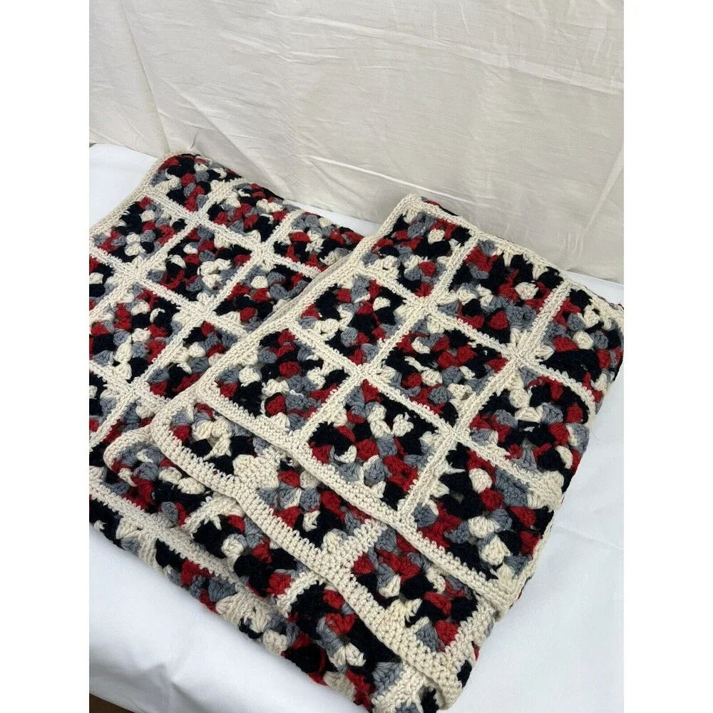 VTG Handmade Afghan Grannycore Squares Crochet Sofa Lap Throw Blanket 63” X‎ 37”